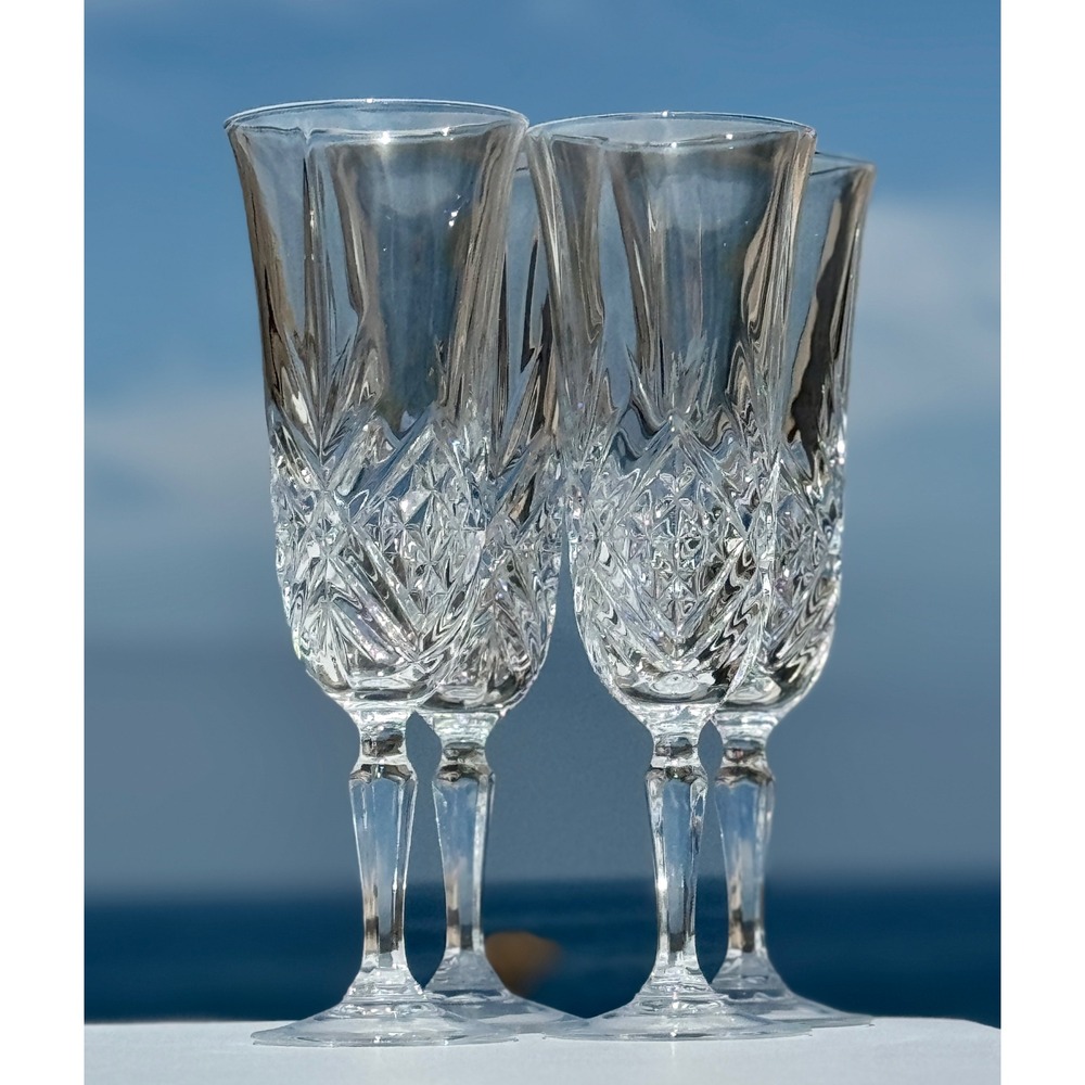 Champagne Flutes Set of 4 Clear Crystal Masquerade Cristal d'Arques VTG France
